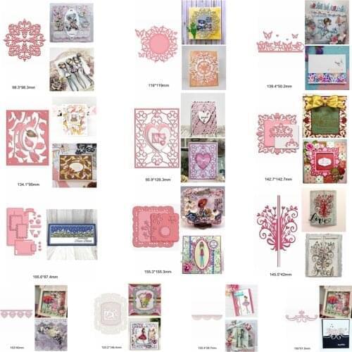 Mix Lace Flower Heart Hollowed Square Round Butterfly Frame Metal Cutting Dies Make Cards Flower Scrapbook Craft Embossing Paper