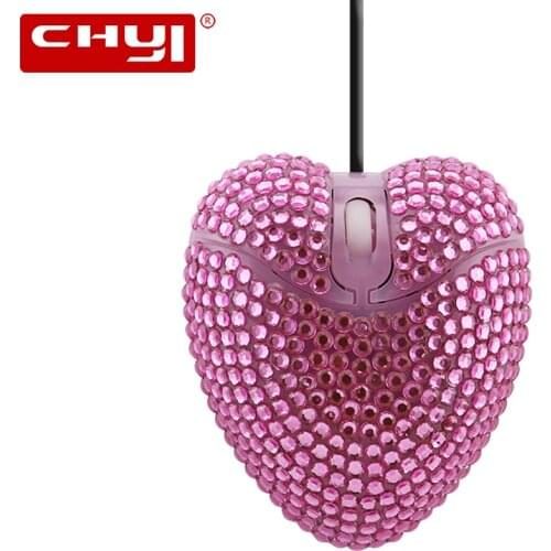 CHYI Love Heart Shaped Mini Computer Mouse Cute Wired Usb Optical PC Mause 3d Portable Girl Gift Diamond Mice For Laptop Macbook