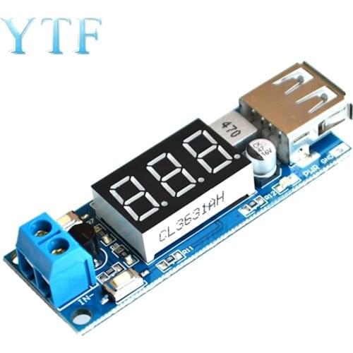 DC-DC buck power module car battery voltmeter + 5V USB charging phone