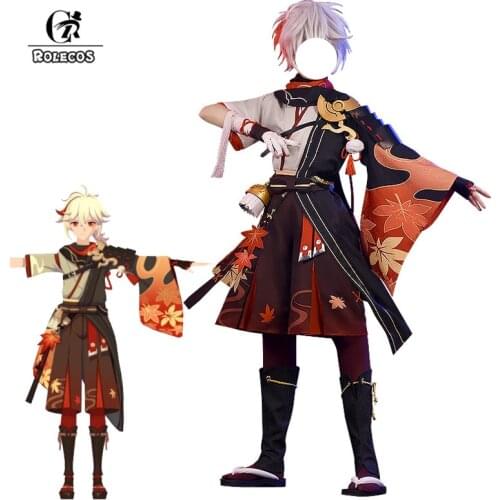 ROLECOS Kazuha Cosplay Costume Game Genshin Impact Kiryu Kazuha Cosplay Costume Men Outfits Halloween Top Coat Pants Full Set
