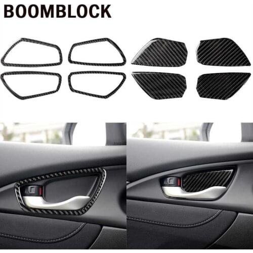 Carbon Fiber Interior Door Handle Bowl Cover Trim Sticker Accessories Mouldings For Honda Civic 10th Gen 2016 2017 2018 2019