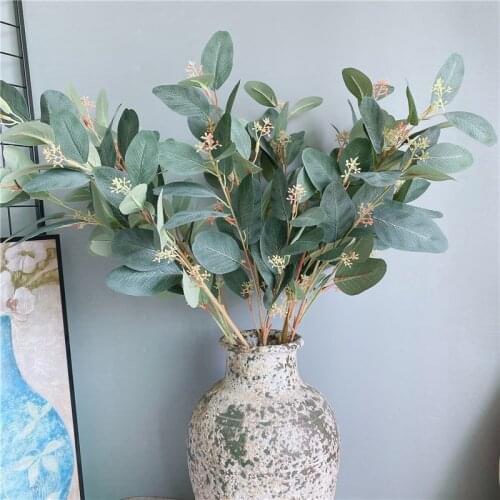 NEW Greens flores artificiales Eucalyptus branch silk fake plants for home garden Decoration artificial flowers