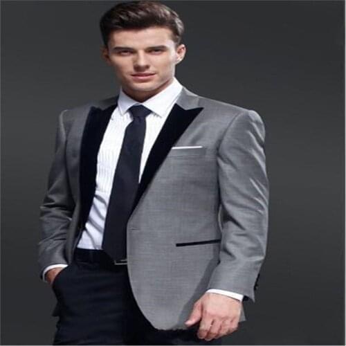 New Men Slim Fit Groom Tuxedos Grey Best man Suit Notch Lapel Groomsman Men Wedding Suits Bridegroom(Jacket+Pants) 2020 Custom