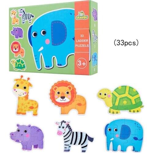 New Learning Educational Toy Family Party Game 33pcs Kids Baby large Wooden puzzle toys Animal Cognition Puzzle Transportation