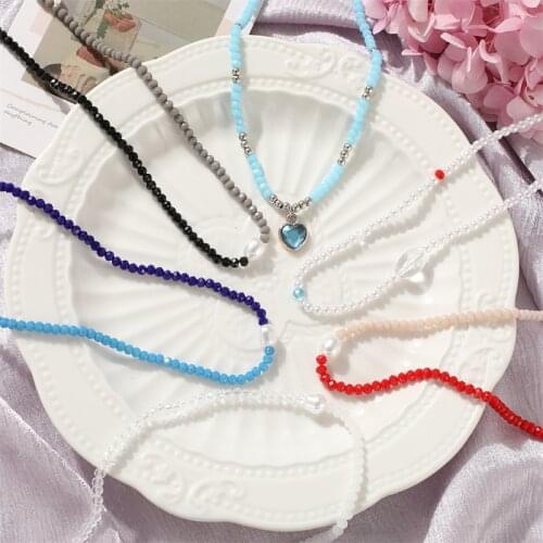 Trendy Asymmetric Irregular Beaded Necklace for Women Boho Crystal Heart Pearl Beads Choker Necklace Jewelry