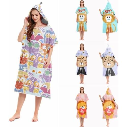 Thick Kids Hooded Beach Towel, Animals Printed Surf Hooded Towel, Quick Dry Microfiber Changing Robe for Easy Change in Public