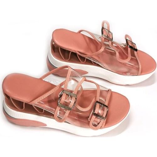 Women Transparent PVC Sandals High Heel Platform Ladies Sandals Hot Summer Nice Wedge Female Belt Buckle Women Large Size Shoes