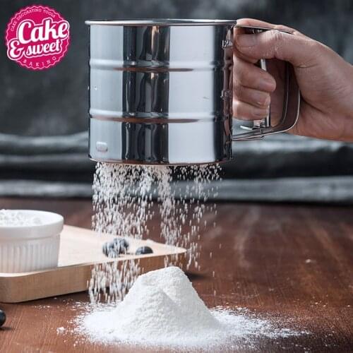 High Quality Stainless Steel Mesh Flour Sifter Mechanical Sugar Icing Shaker Cup Shape Baking Pastry Tools