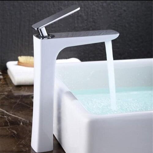 Basin faucet Total Brass Sink Mixer Tap Hot and Cold Deck Mounted Faucet Bathroom Crane Single Handle White Water Tap Torneira