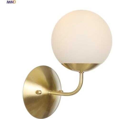 Glass Ball Wall Lamp Nordic Copper LED Wall Lights Vintage Wandlamp Bedroom Bathroom Light Sconces Fxitures For Home Lighting