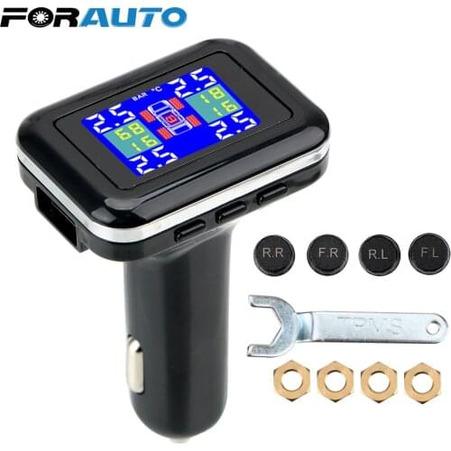 TPMS Car Tire Pressure Alarm Monitor System 4 External Sensors Cigarette Lighter LCD Display Tyre Pressure Temperature Warning