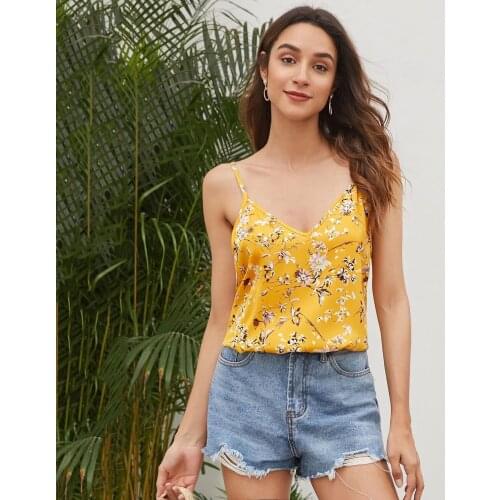 Women Tank Top Cross-border Summer New V-neck Sleeveless Camisole T-shirt Floral Printed Top Camis