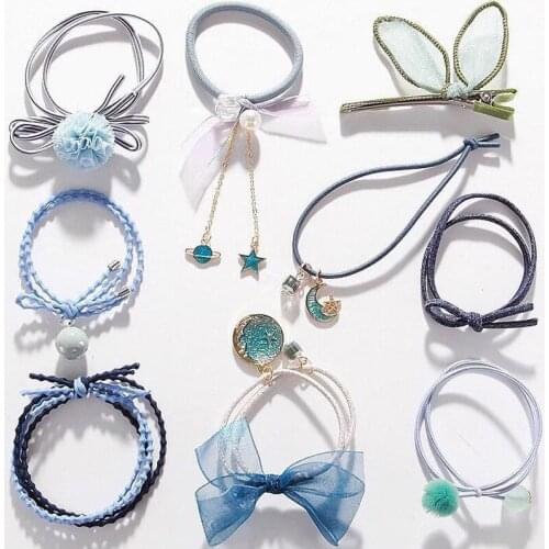 Starry Sky Head Rope Female Embroidery Hair Rope Hair Tie Set Girl Cute Retro Tied Ponytail Bow Ribbon Women Rubber Band