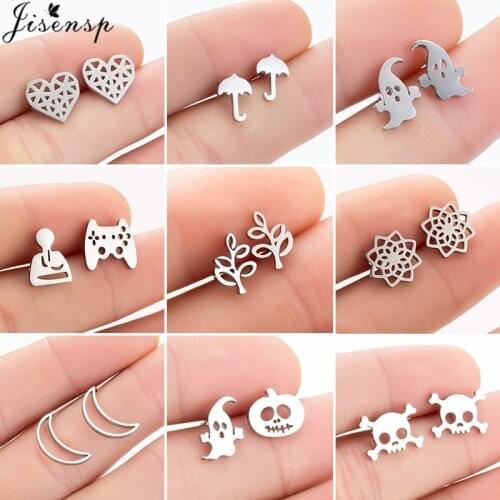 Women Earings Fashion Jewelry Punk Ghost Skull Moon Earings for Girls Simple Jewelry Stainless Steel Stud Earrings pendientes