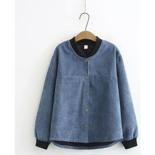 Plus size stand collar Corduroy women loose jackets 2020 new spring autumn casual ladies soft coats female tops
