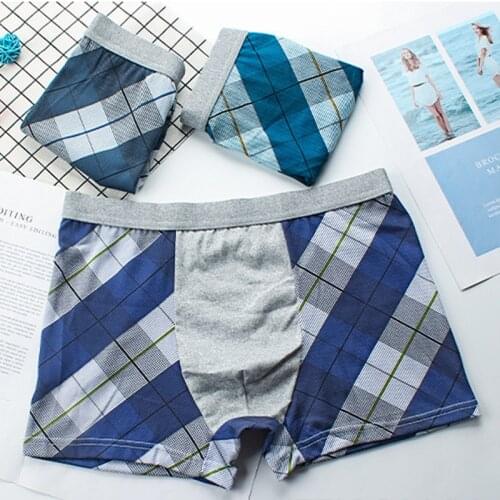 1pc Mens Ice Silk Seamless Underwear Nylon Plaid Underpants Male Sexy Boxershorts Men Printed Cotton Comfortable Boxer Briefs