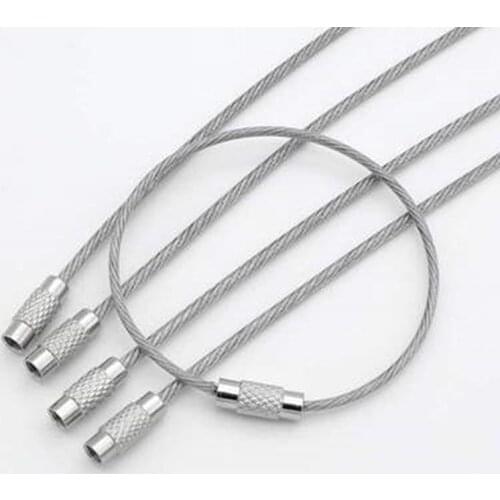 10Pcs 1.5/2mm EDC Keychain Tag Rope Stainless Steel Wire Cable Loop Screw Lock Gadget Ring Key Keyring Circle Camp Fittings