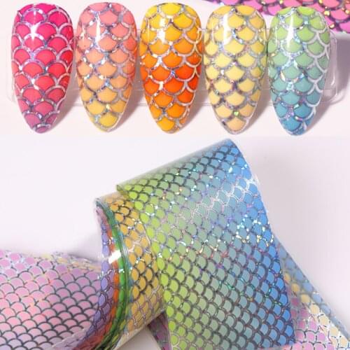 10pcs/set Nail Foil Stickers Unique Fish Design Transfer Stickers for Nails Laser Silver Foils Slider Decoration Hollow Tips