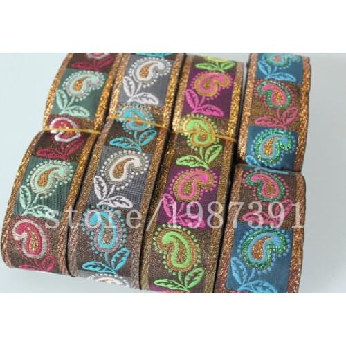 10yards/lot wide about 4cm Woven Jacquard Ribbon paisley with flowers pattern for curtain and clothing accessory LS-0172