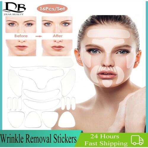16Pcs Reusable Silicone Wrinkle Removal Stickers Anti-wrinkle Face Forehead Cheek Chin Sticker Pad Lines Removal Anti Aging Tool