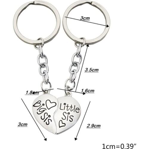 2 PCS Heart Broken Keyring Keychain Big Sis Little Sis for Sister Best Friends