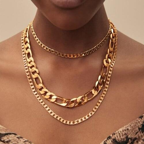 3 Pcs/Set Heavy Metal Gold Color Multi-layer Necklace for Women Men Punk Hip Hop Party Clavicle Chain Necklace Jewelry