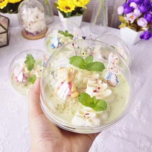 50pcs Thicken PET plastic transparent hollow crystal ball shape mousse cake ice cream dessert cup with cover baking decoration