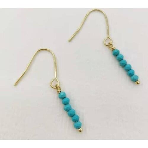 Turquoise Bar Earrings Dainty 14K Gold Filled Delicate Faceted Natural Gemstones Pendants Dangle Classic Women Elegant Earrings