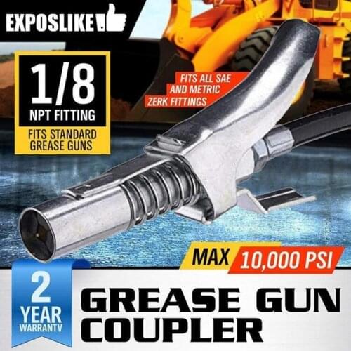 Grease Gun Coupler Quick Lock On Release Fitting Double Handle Design 1/8" NPT Heavy Duty High Resistence