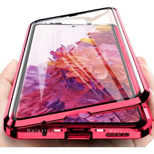 S 20 fe case 360° double-sided tempered glass magnetic flip covers for samsung galaxy s20 fe s20fe metal frame protective coque