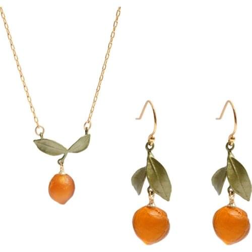 CSxjd 2020 New Genuine version Metal bronze Resin orange necklace and earrings Womens wedding accessories