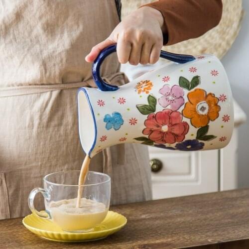2L household ceramic cold kettle high temperature resistant large capacity water with idyllic style room flower vase decorations