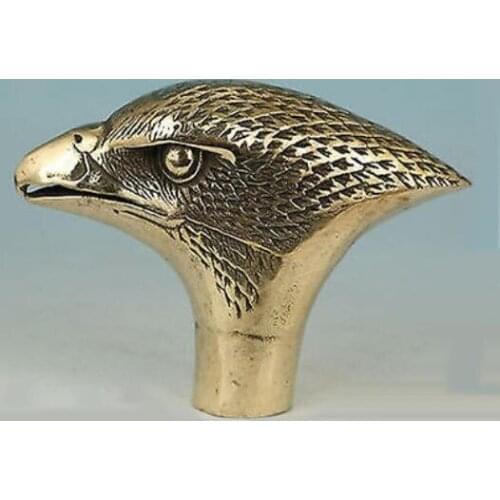 Chinese Handmade Brass Carving Eagle Collect Cane Walking Stick Head Statue
