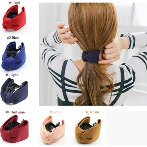 Korean Sweet Fabric Bow Hair Claw Elegant Women Solid Cloth Ties Banana Hair Crab Clips Ponytail Hold Girl Hair Accessories