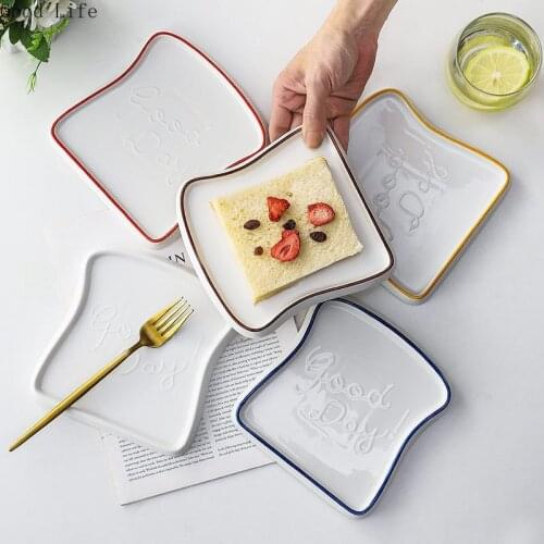 Creative Breakfast Toast Bread Ceramic Plates Western Food Baking Plate Personality Bread Shape Dessert Tray Household Tableware