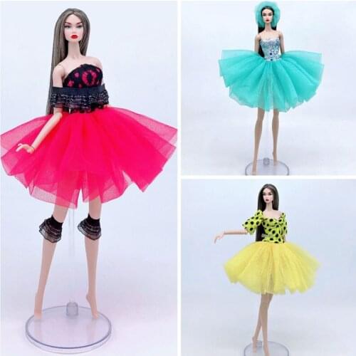 Lace Fashion Doll Dress For Barbie Doll Clothes Outfits Short Tutu Dresses Party Gown 1/6 Doll Accessories Toys For Children