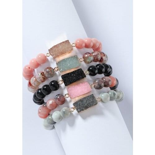 LUNA CHIAO Women Fashion Jewelry Accessories Rectangle Resin Druzy Faux Natural Stone Beaded Bracelets