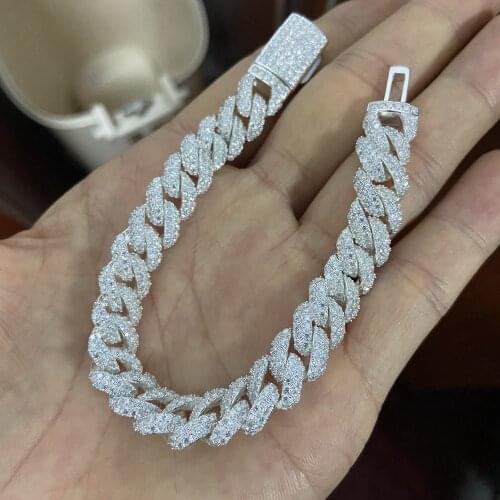 Meisidian 6 - 24 Inches 10mm Width S925 Cuban Chain Full Ice Out VVS D Moissanite Diamonds