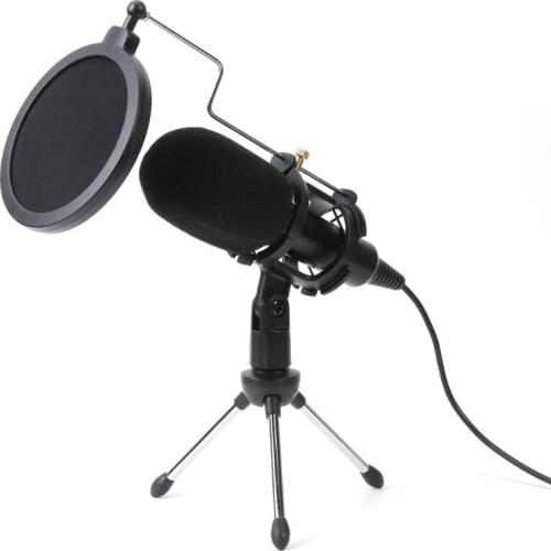 Microphone Condenser USB Microphone Studio Mic with Folding Stand Tripod Filter Sponge for PS4 Game Computer