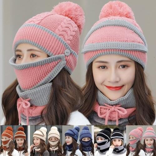 Fashion Winter Beanie Hat Womens Hat Caps Knitted Warm Scarf Windproof Multi Functional Hat Scarf Set clothing accessories suit