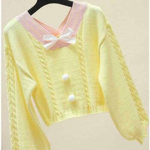 Bow Fashion yellow sweater for women autumn winter knitted jumper sueter mujer ladys pull clothes vetement femme Sweet Pullover