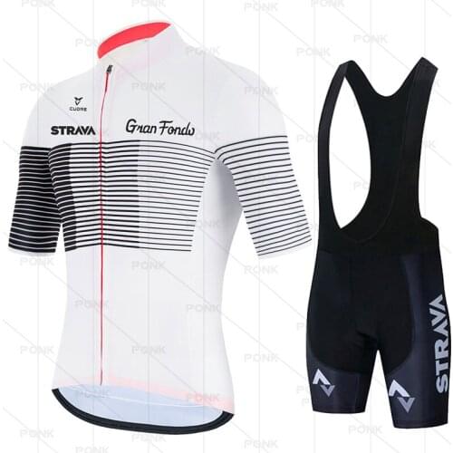 Pro Team STRAVA Mens Cycling Jersey Sets Summer Breathable Bicycle Clothing Bikewear Short Sleeve Bib Pants Anti-UV Sportwear
