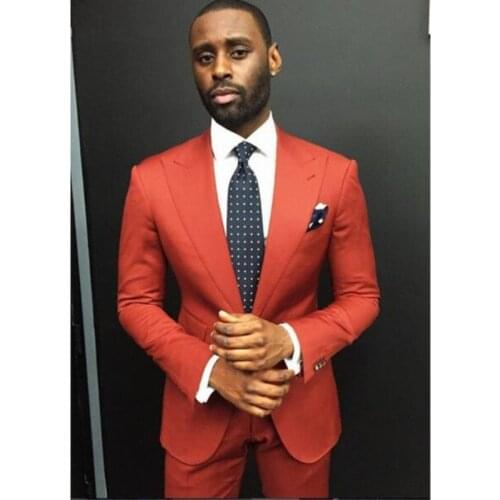 New Arrival Slim mens suit jacket custom orange brand suit mens dress wedding fashion mens suit (Jacket+Trousers)