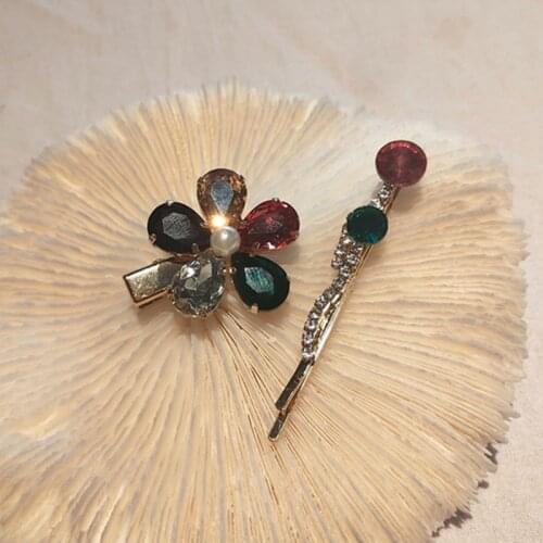 MWSONYA Fashion Korean Crystal Flowers Hairpin for Women Colorful 2pc/set Hair Clip Hair Accessory Jewelry Gift