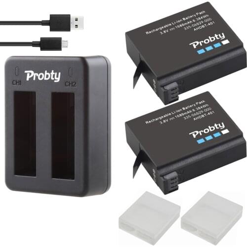 New 2x 1600mAh AHDBT-401 + Dual Charger For Gopro Hero 4 Batteries Go Pro Hero4 bateria AHDBT 401 Action camera Accessories