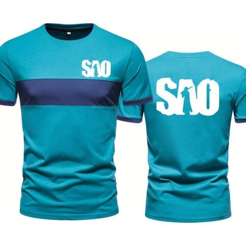 Casual Trend New Anime Sword Art Online Mens tops O-Neck SAO Printed T-shirt Harajuku Hip Hop Fashion Cotton Mens short sleeve