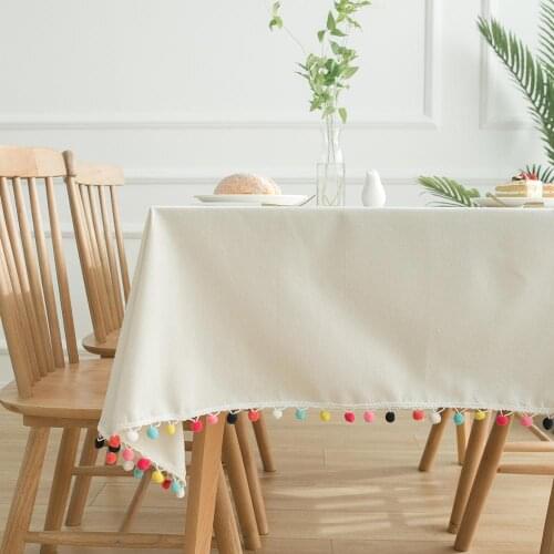 Natural Linen Solid Color Rectangle Table Cloth With Color Tassel Vintage Home Kitchen Table Decorations Nappe