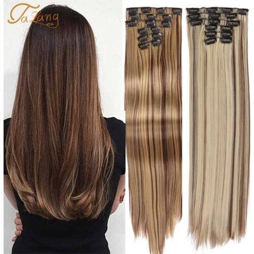 TALANG 6Pcs/Set 24" Hairpiece Straight 16 Clips In False Styling Hair Synthetic Clip In Hair Extensions Heat Resistant
