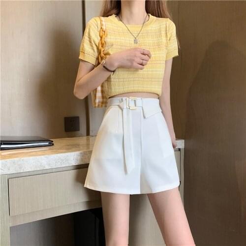 Summer Women Shorts Lady High Waist Business Work Short Suits Straight High Waist Female Push Up Shorts Sashes Elegant Femme