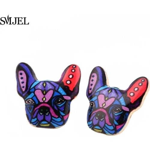 SMJEL Enamel Animal Pet Dog Stud Earring for Women French Bulldog Earings Puppy Fashion Jewelry Halloween Gift OED049